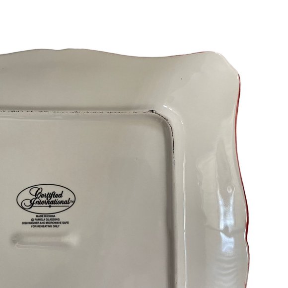 Certified International Pamela Gladding Square Platter Red Rooster 12" Farmhouse - Picture 8 of 10